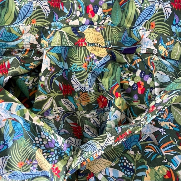 Allan Flusser Hawaiian Tropical Floral Button Up Cuban Camp Shirt Large Parrot - Picture 9 of 11